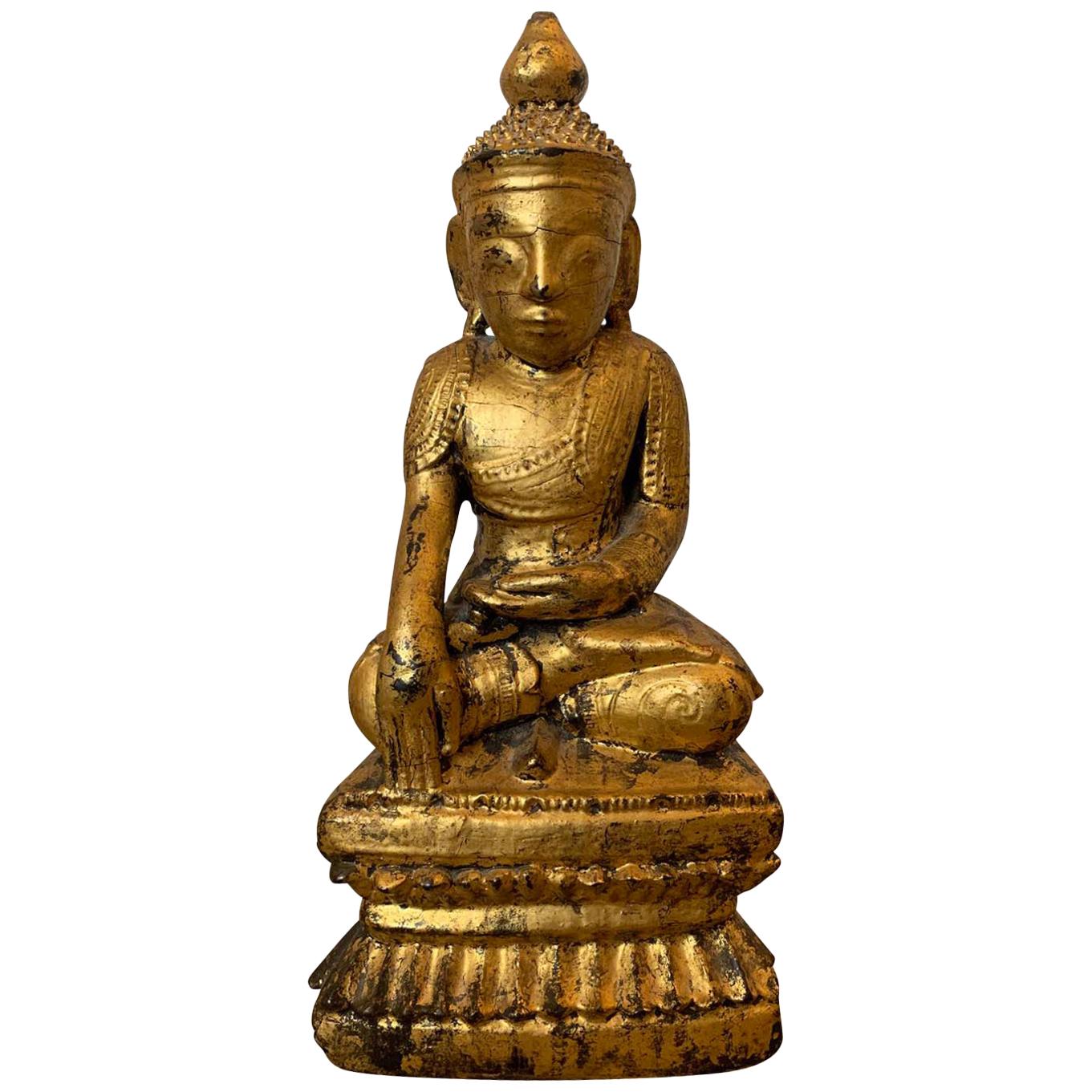 18th-19th Century Giltwood Buddha in Lotus Position