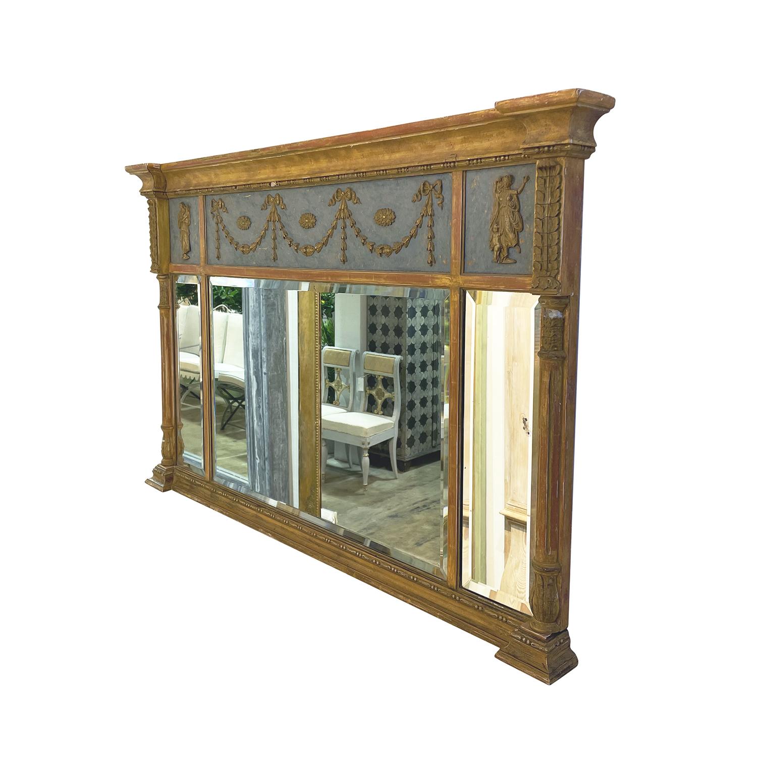 Gustavien Miroir mural gustavien suédois ancien en pin doré du 18ème - 19ème siècle en vente