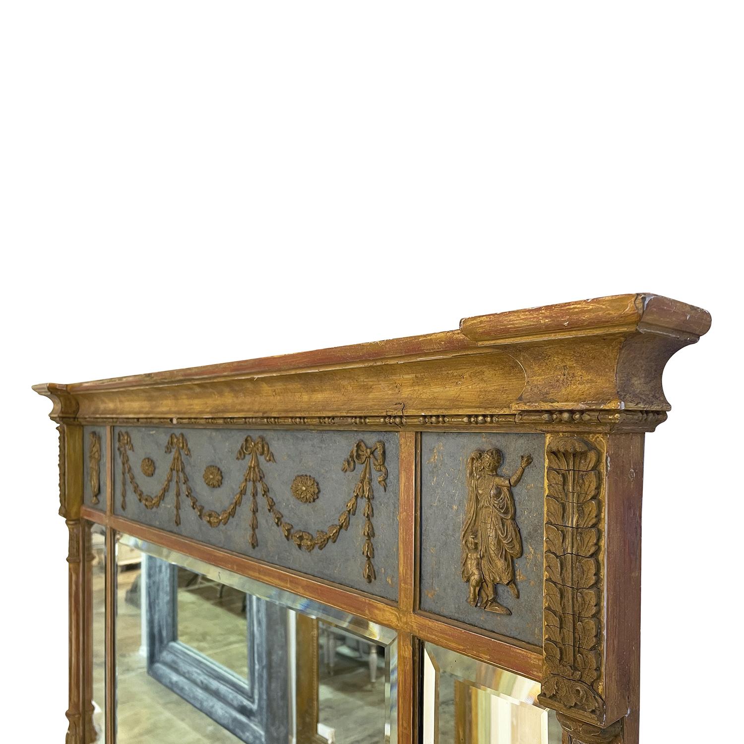 18th Century 18th-19th Century Gold Swedish Gustavian Antique Gilded Pinewood Wall Mirror For Sale