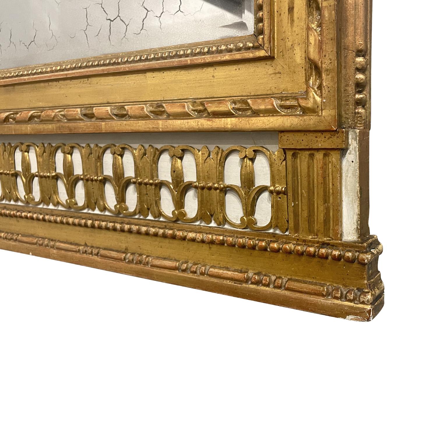 20th Century 18th - 19th Century Swedish Gustavian Antique Gilded Pinewood Wall Glass Mirror For Sale