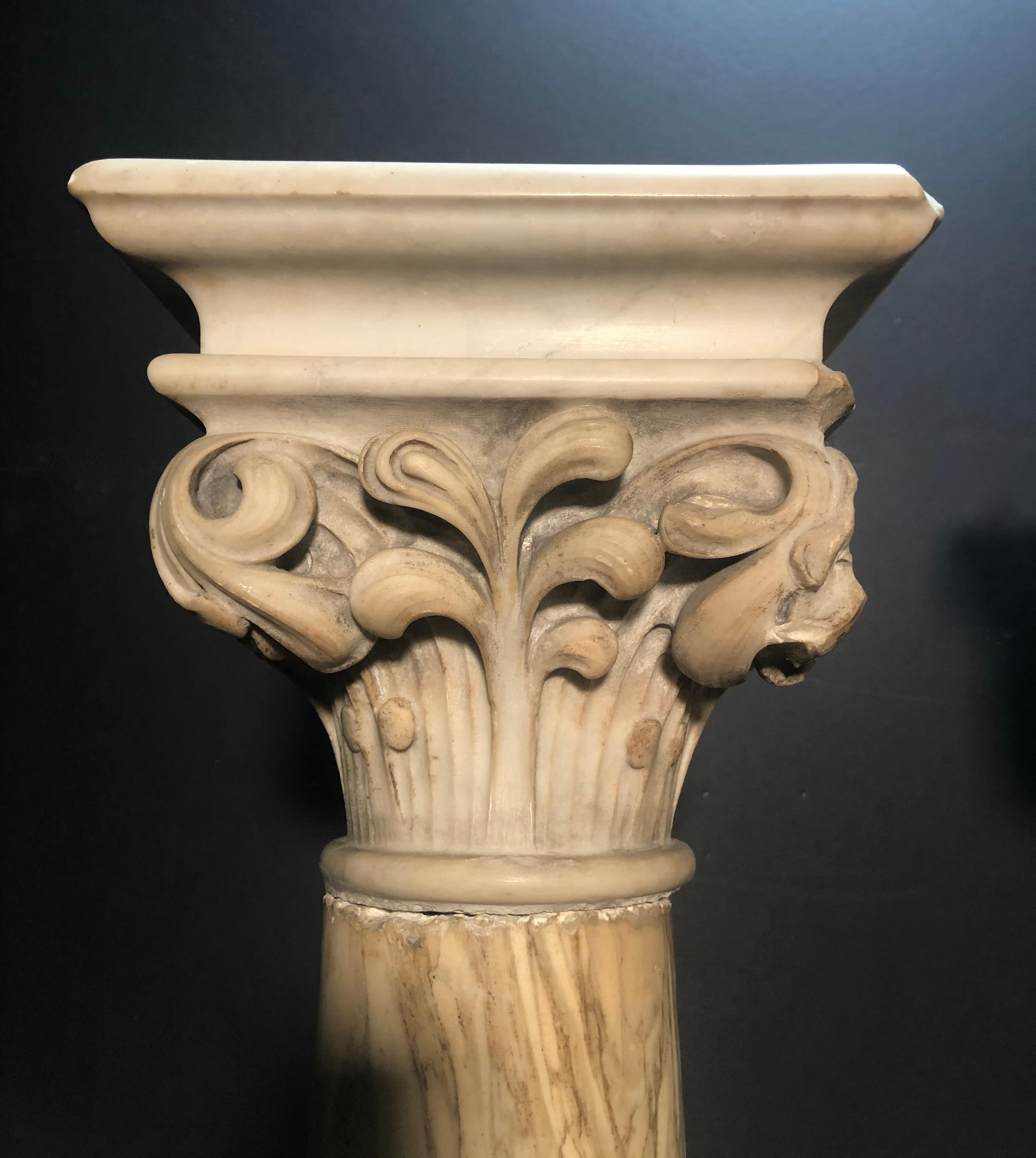 18th-19th century Grand Tour Italian carved marble pedestals in the Gothic style. Amazing carving. Great condition for this age.
Top surface 10.5