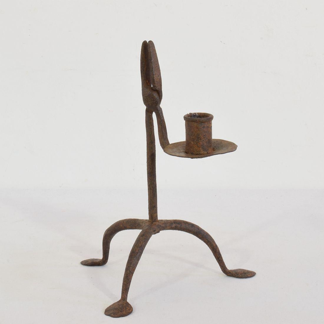 18th-19th Century Hand Forged Iron Candleholder 4