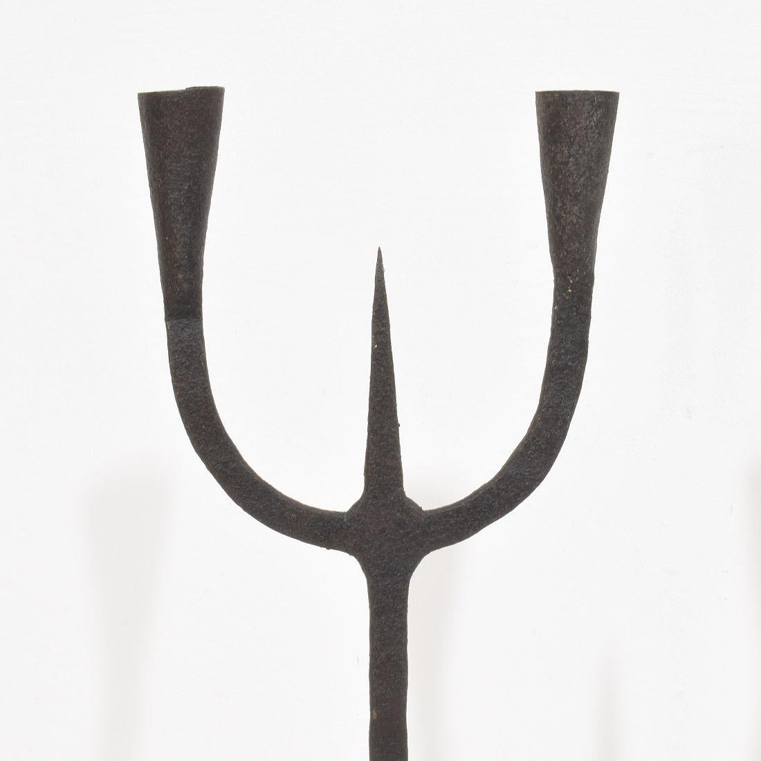 18th-19th Century Hand Forged Iron Candleholder For Sale 5