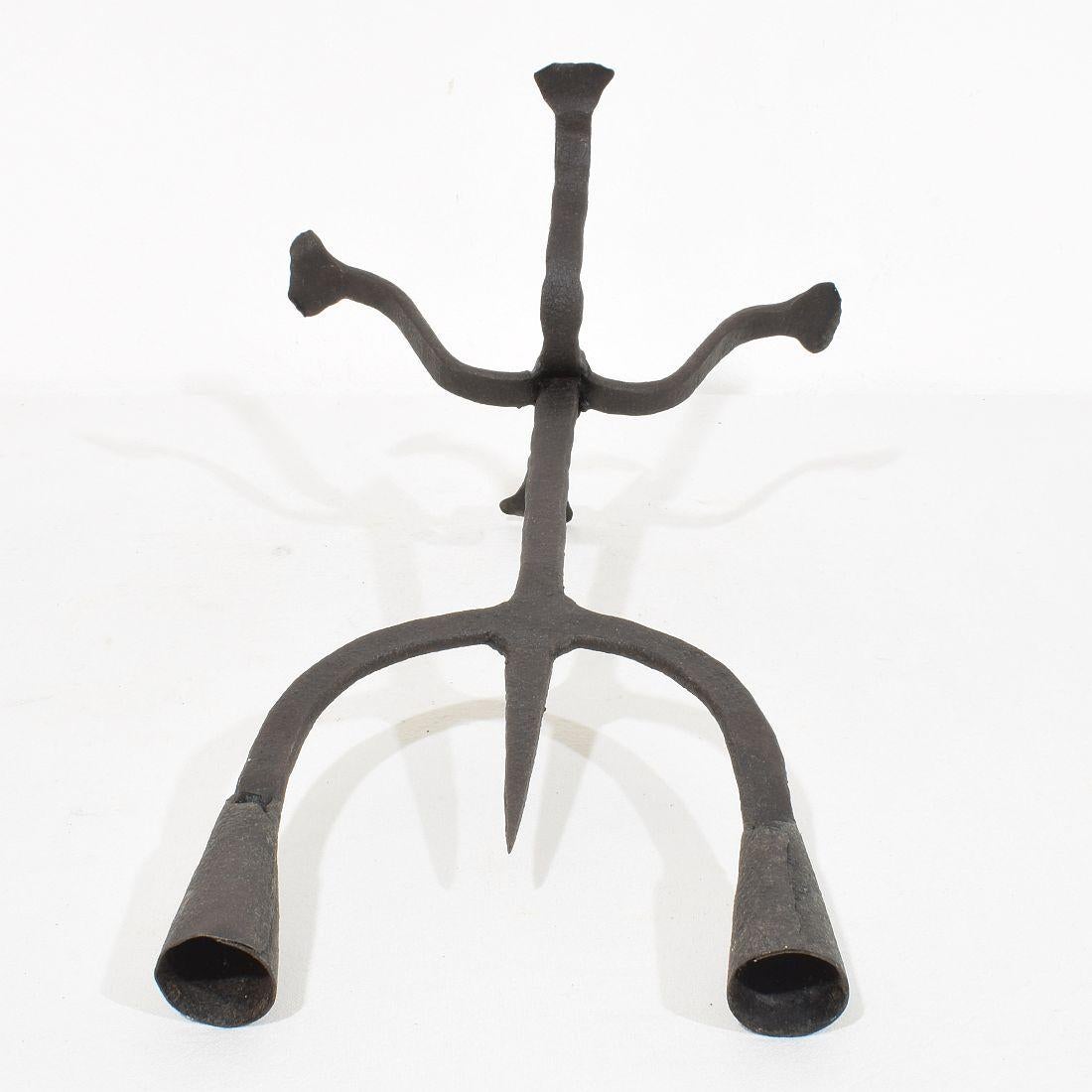 18th-19th Century Hand Forged Iron Candleholder For Sale 13