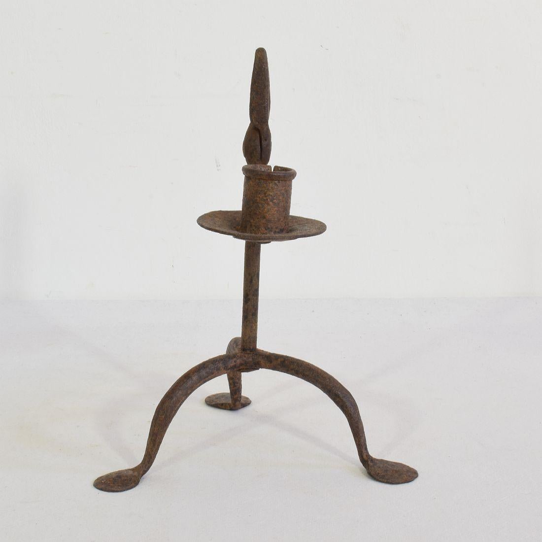 Spanish 18th-19th Century Hand Forged Iron Candleholder