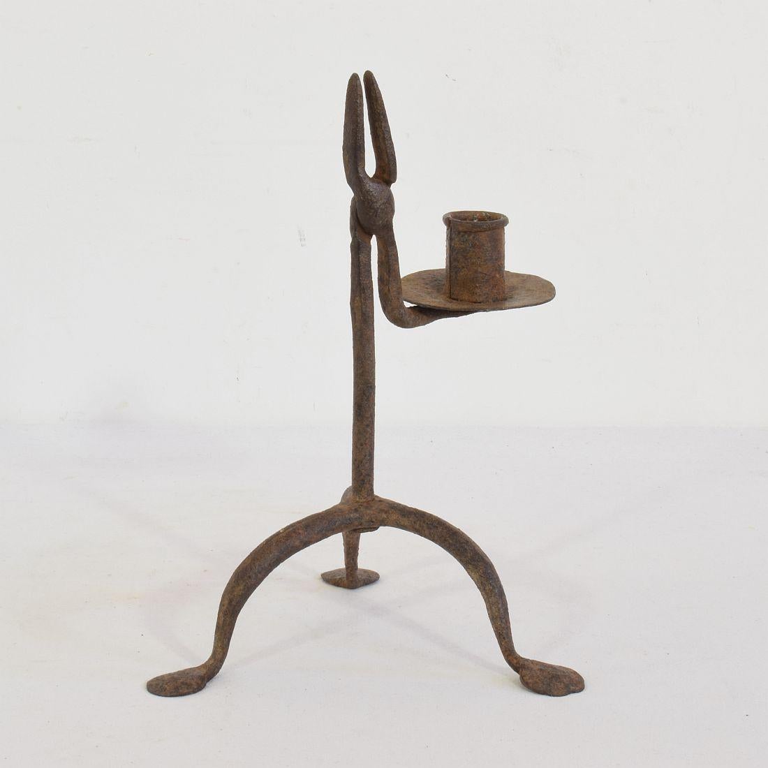 Spanish 18th-19th Century Hand Forged Iron Candleholder
