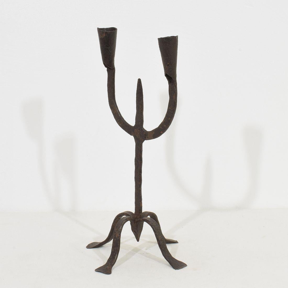 French 18th-19th Century Hand Forged Iron Candleholder
