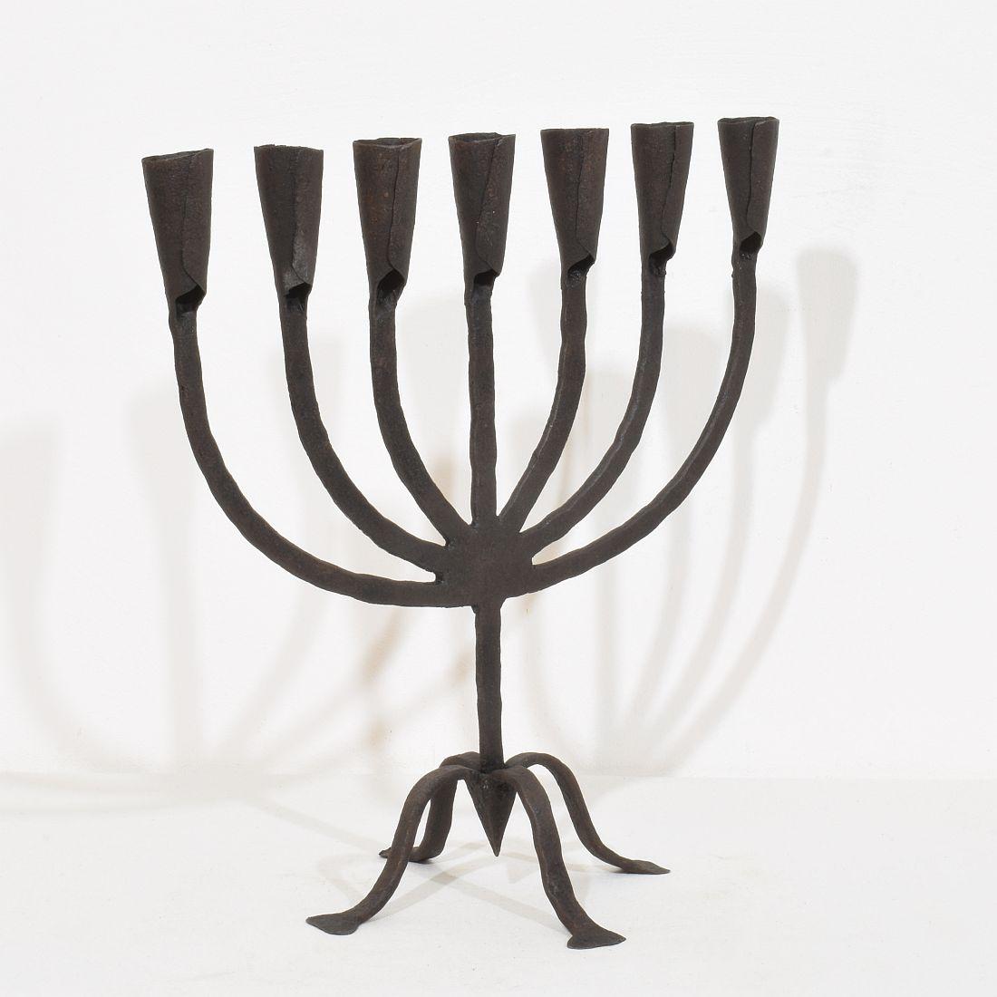 French 18th-19th Century Hand Forged Iron Candleholder For Sale
