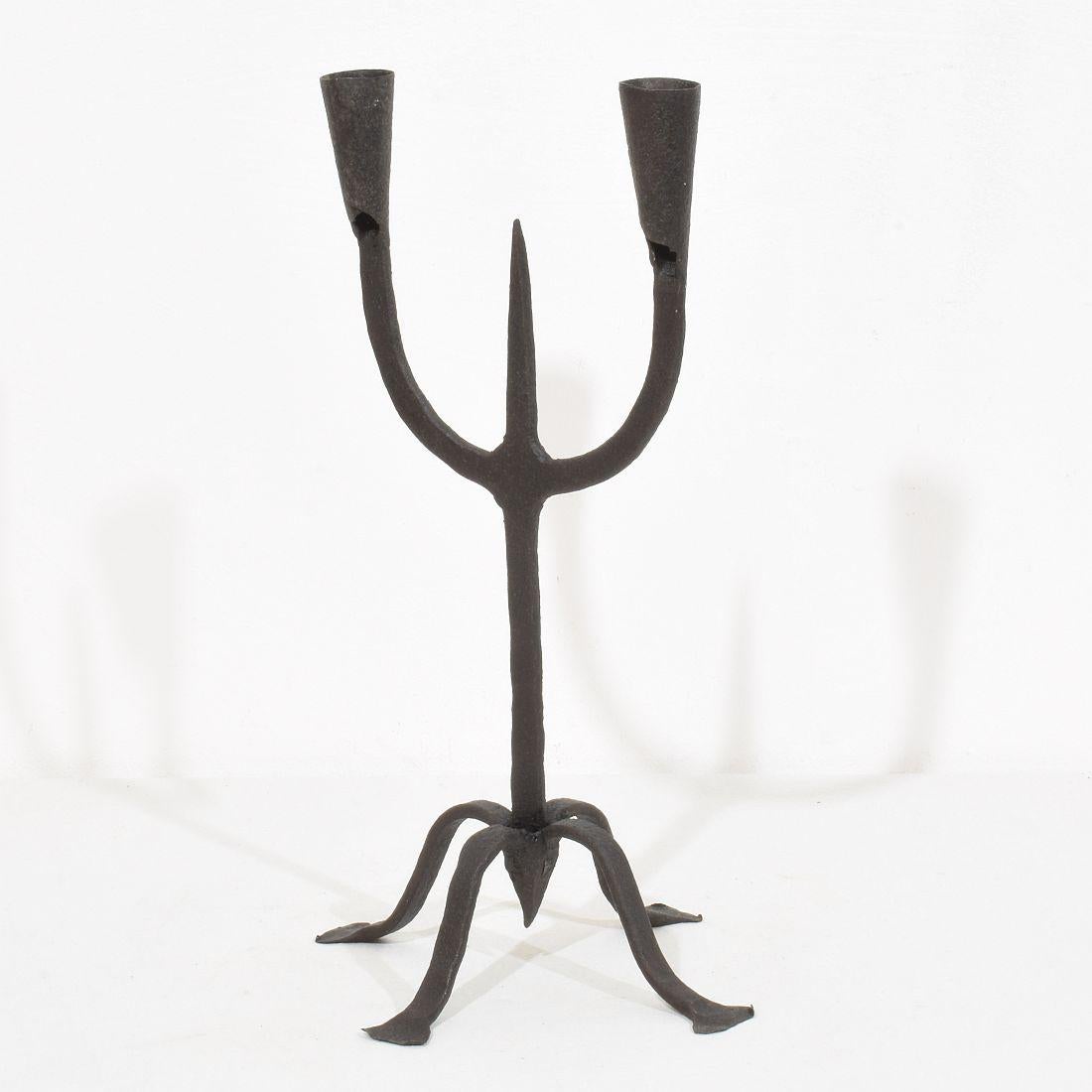 French 18th-19th Century Hand Forged Iron Candleholder For Sale