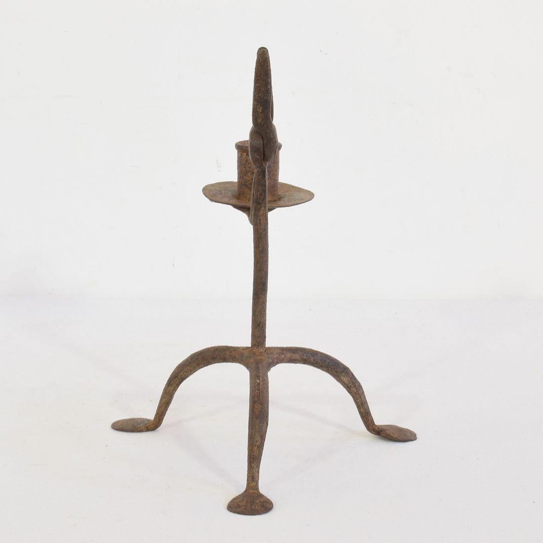 18th-19th Century Hand Forged Iron Candleholder In Good Condition In Buisson, FR