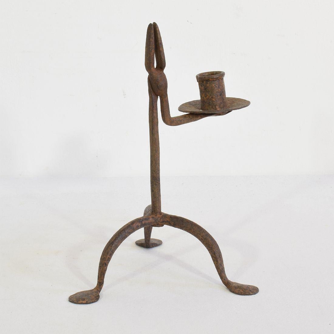 18th-19th Century Hand Forged Iron Candleholder 1