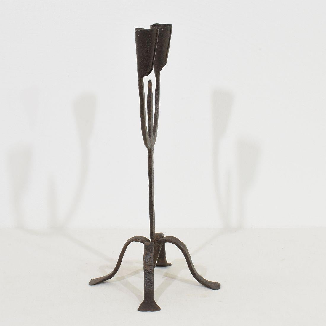 18th Century and Earlier 18th-19th Century Hand Forged Iron Candleholder