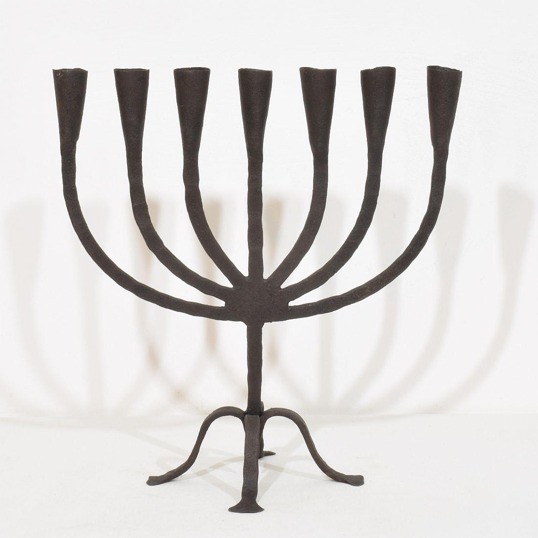 18th Century and Earlier 18th-19th Century Hand Forged Iron Candleholder For Sale