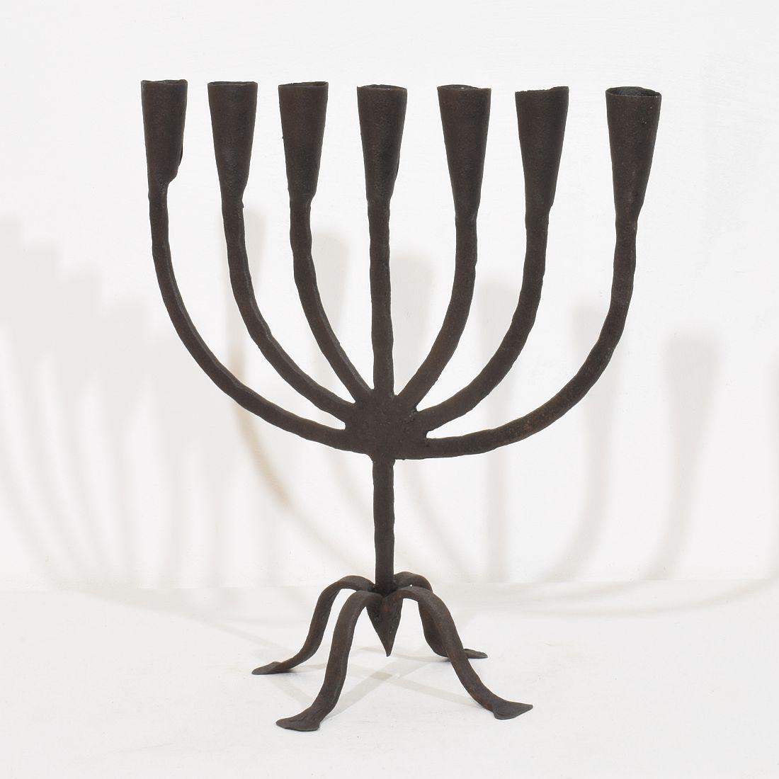 18th Century and Earlier 18th-19th Century Hand Forged Iron Candleholder For Sale