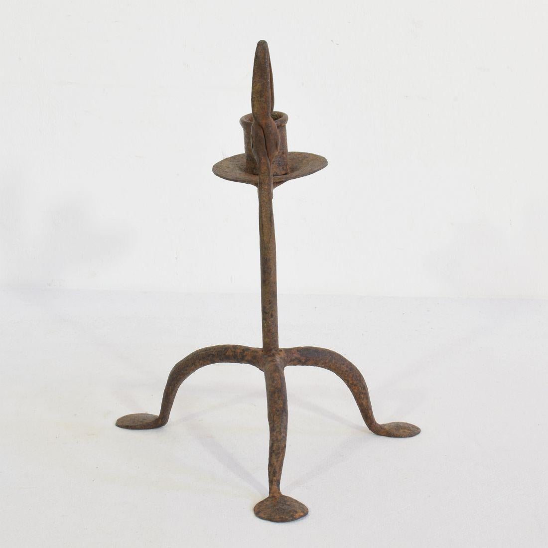 18th-19th Century Hand Forged Iron Candleholder 2