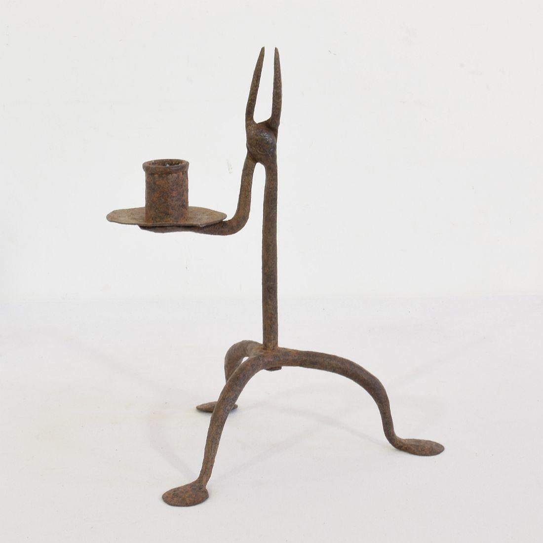 18th-19th Century Hand Forged Iron Candleholder 1
