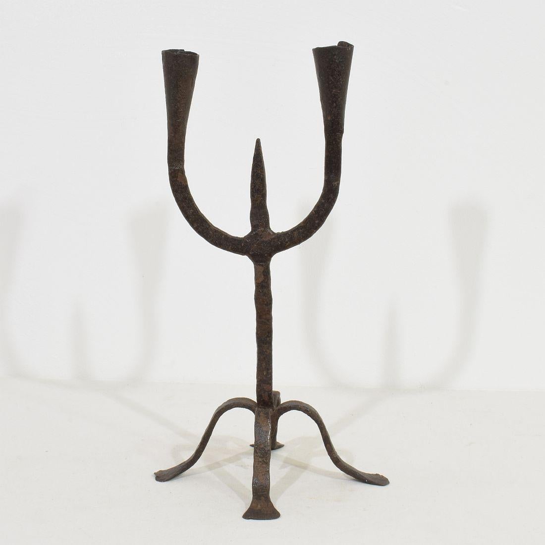 18th-19th Century Hand Forged Iron Candleholder 1