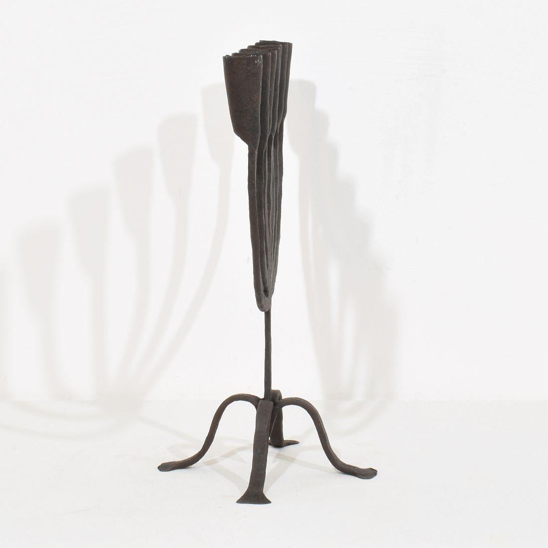18th-19th Century Hand Forged Iron Candleholder For Sale 1