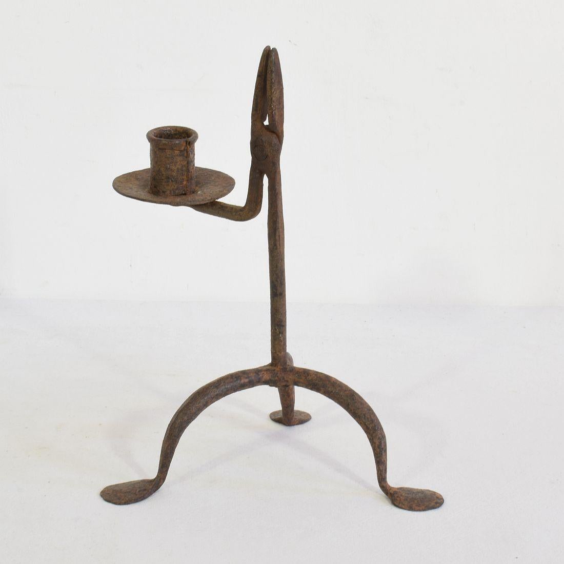 18th-19th Century Hand Forged Iron Candleholder 3