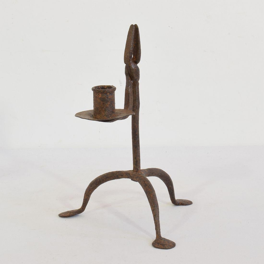 18th-19th Century Hand Forged Iron Candleholder 2