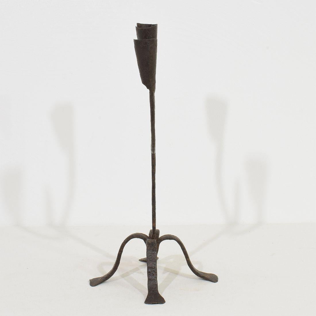18th-19th Century Hand Forged Iron Candleholder 2