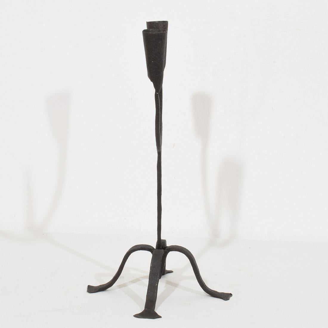 18th-19th Century Hand Forged Iron Candleholder For Sale 2
