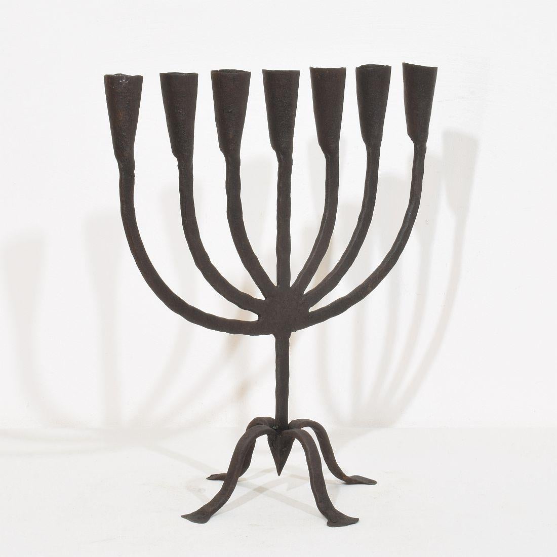 18th-19th Century Hand Forged Iron Candleholder For Sale 2