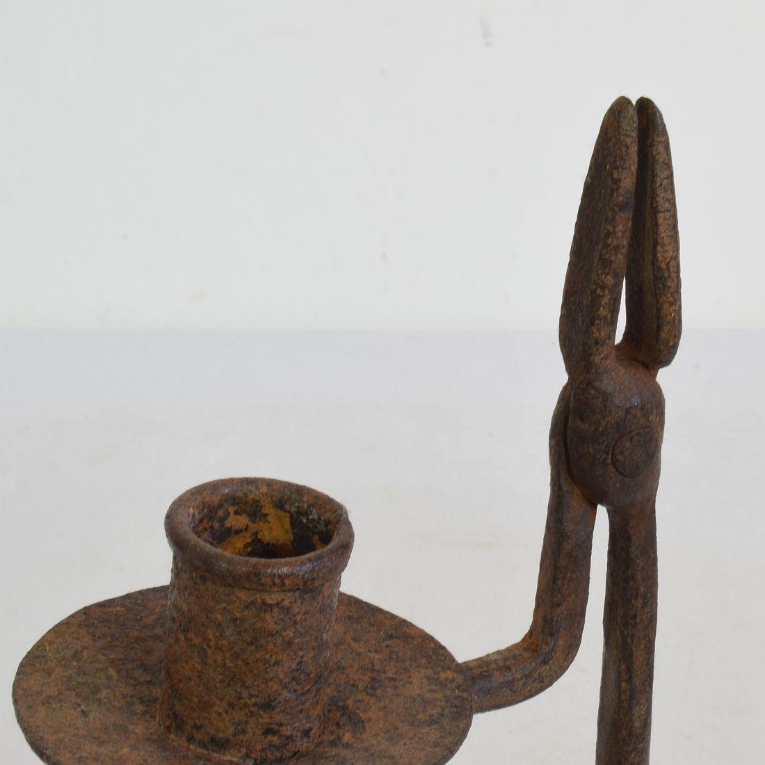 18th-19th Century Hand Forged Iron Candleholder 4