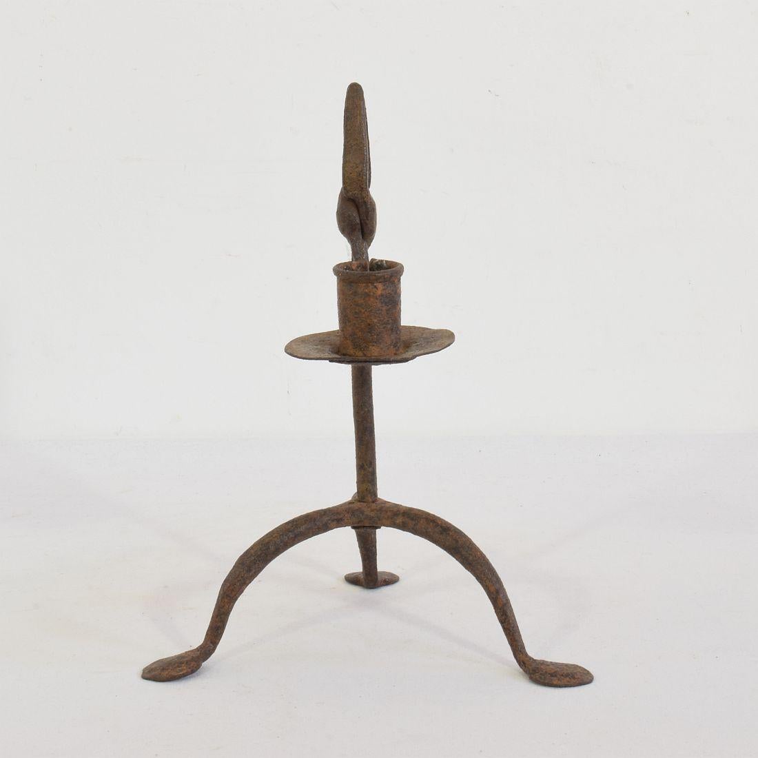 18th-19th Century Hand Forged Iron Candleholder 3