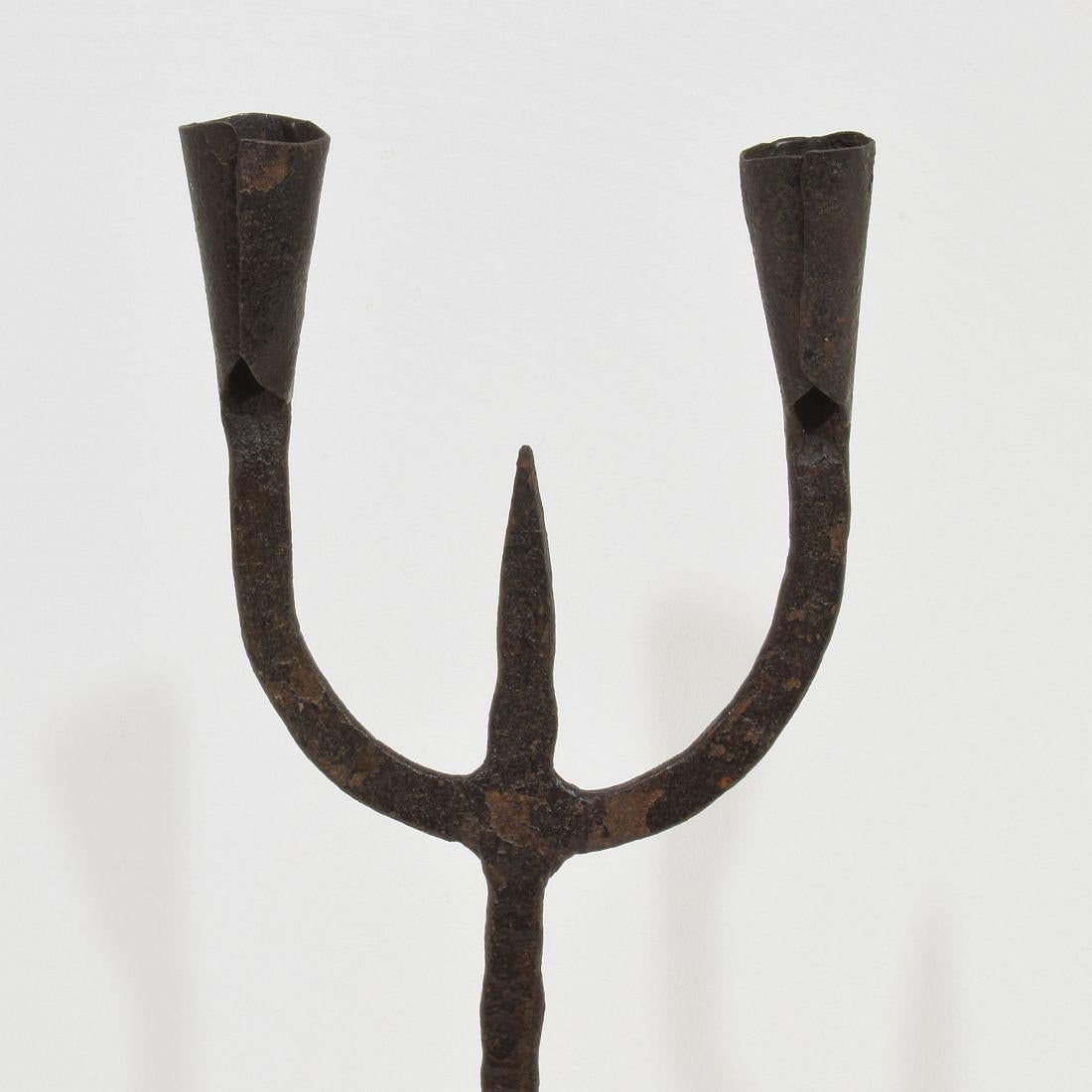 18th-19th Century Hand Forged Iron Candleholder 3