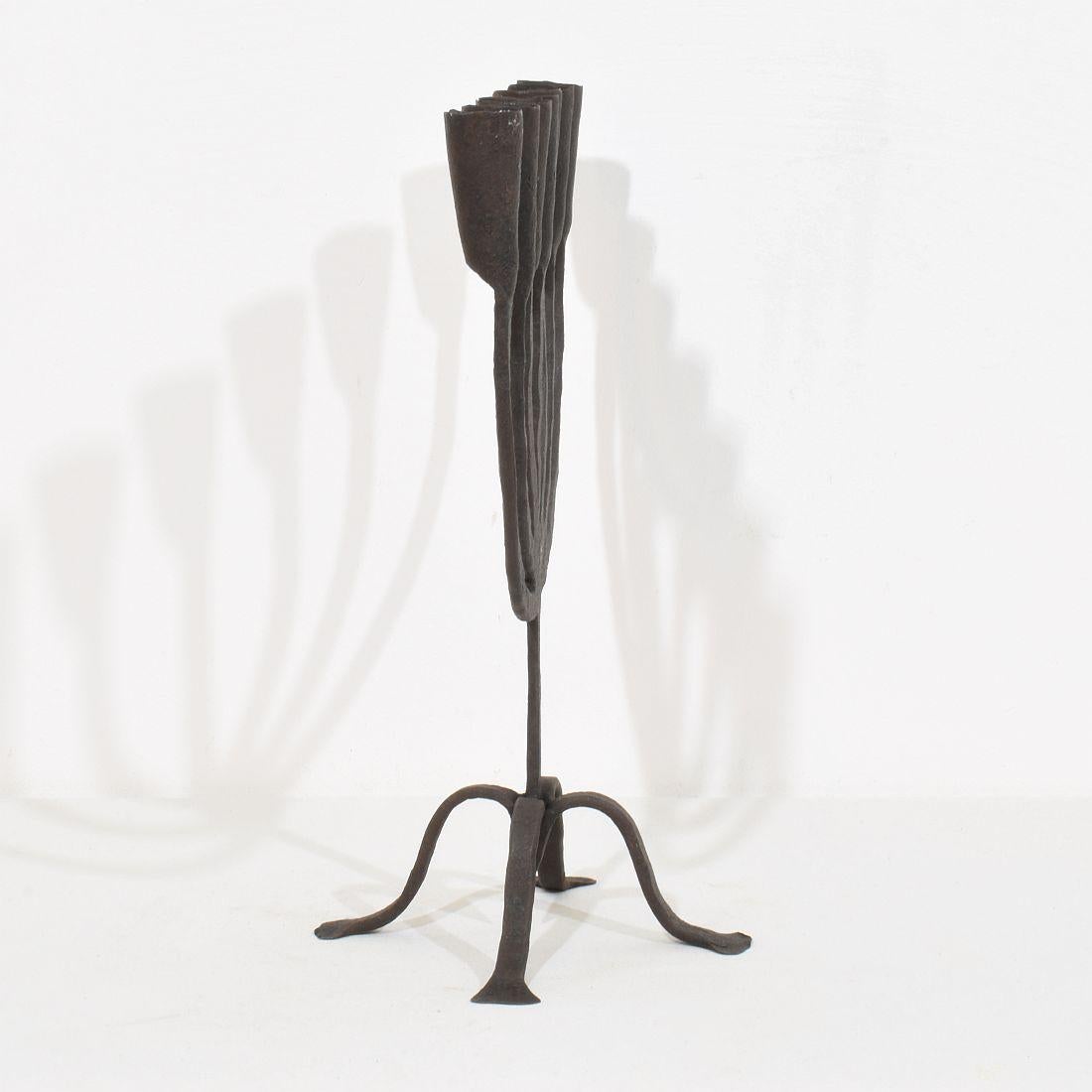 18th-19th Century Hand Forged Iron Candleholder For Sale 3