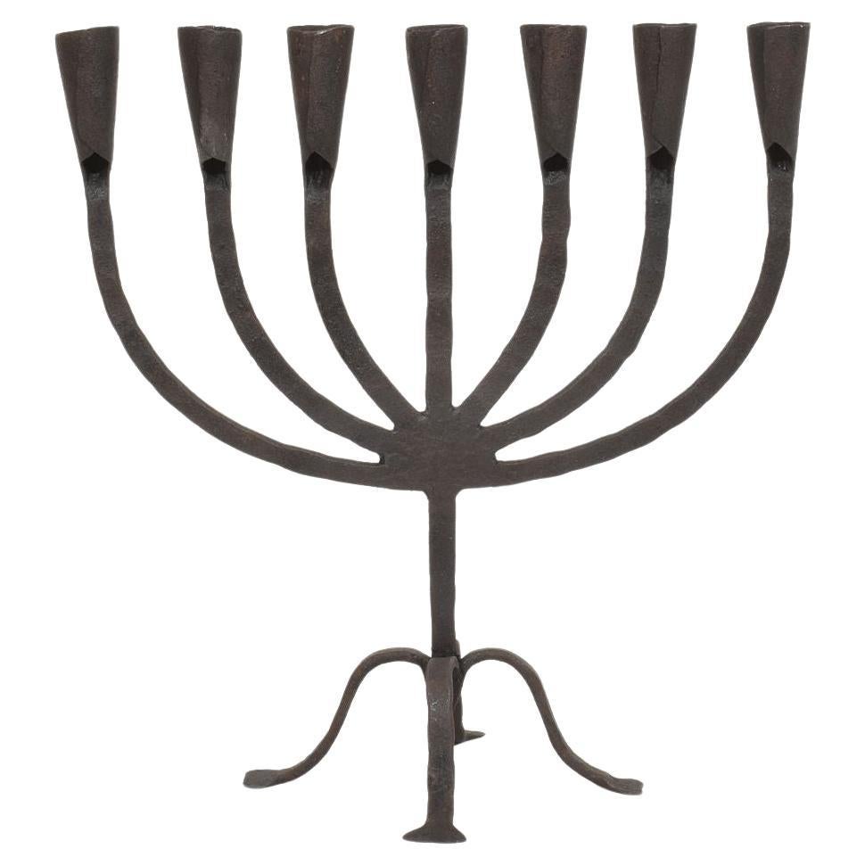 18th-19th Century Hand Forged Iron Candleholder For Sale