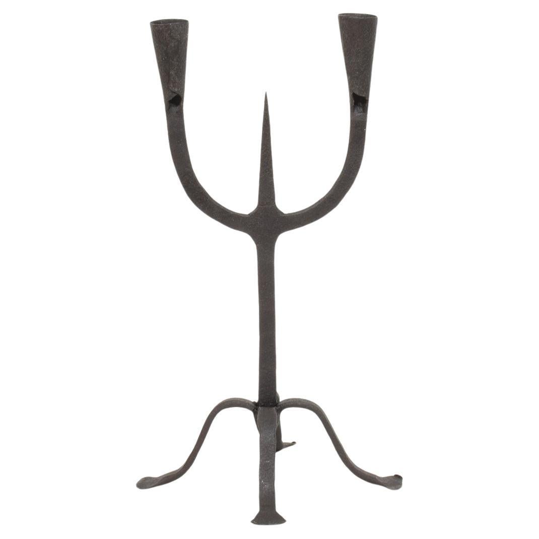 18th-19th Century Hand Forged Iron Candleholder For Sale