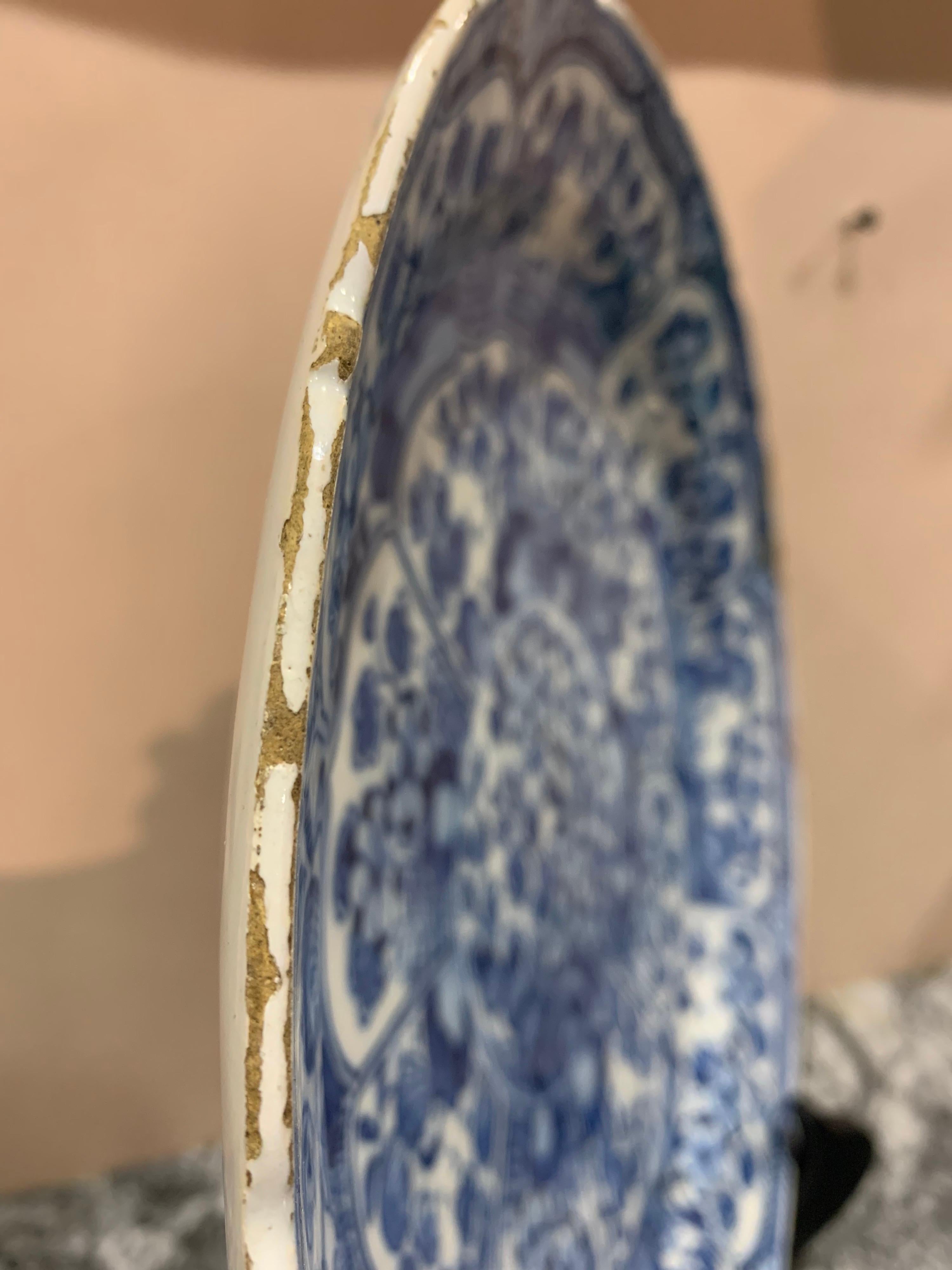 Dutch 18th-19th century Hand Painted Delft Platter For Sale