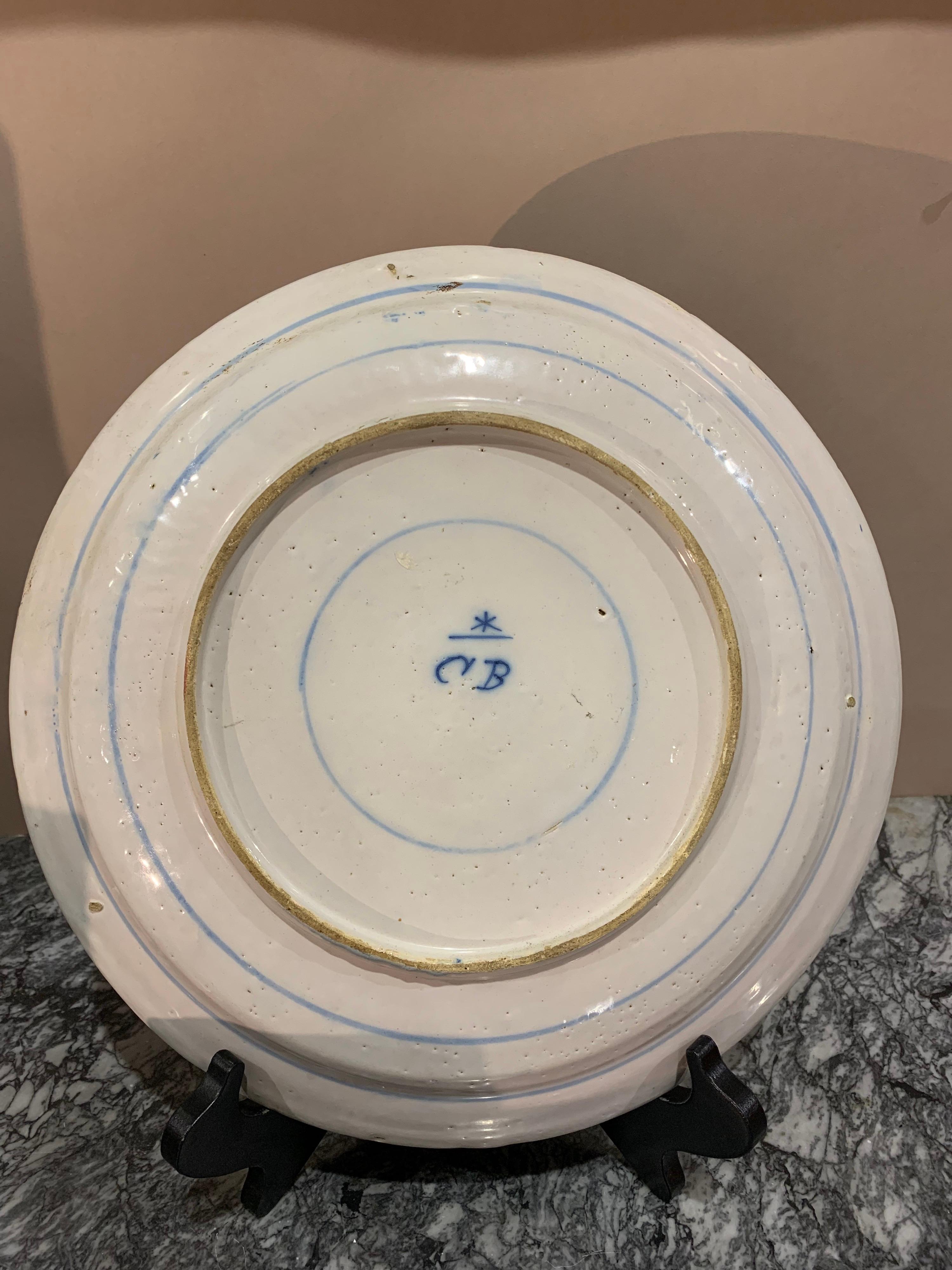 19th Century 18th-19th century Hand Painted Delft Platter For Sale