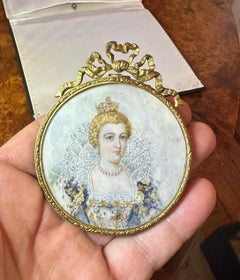 18th-19th Century Hand Painted Portrait Miniature Painting Queen Crown Jewels