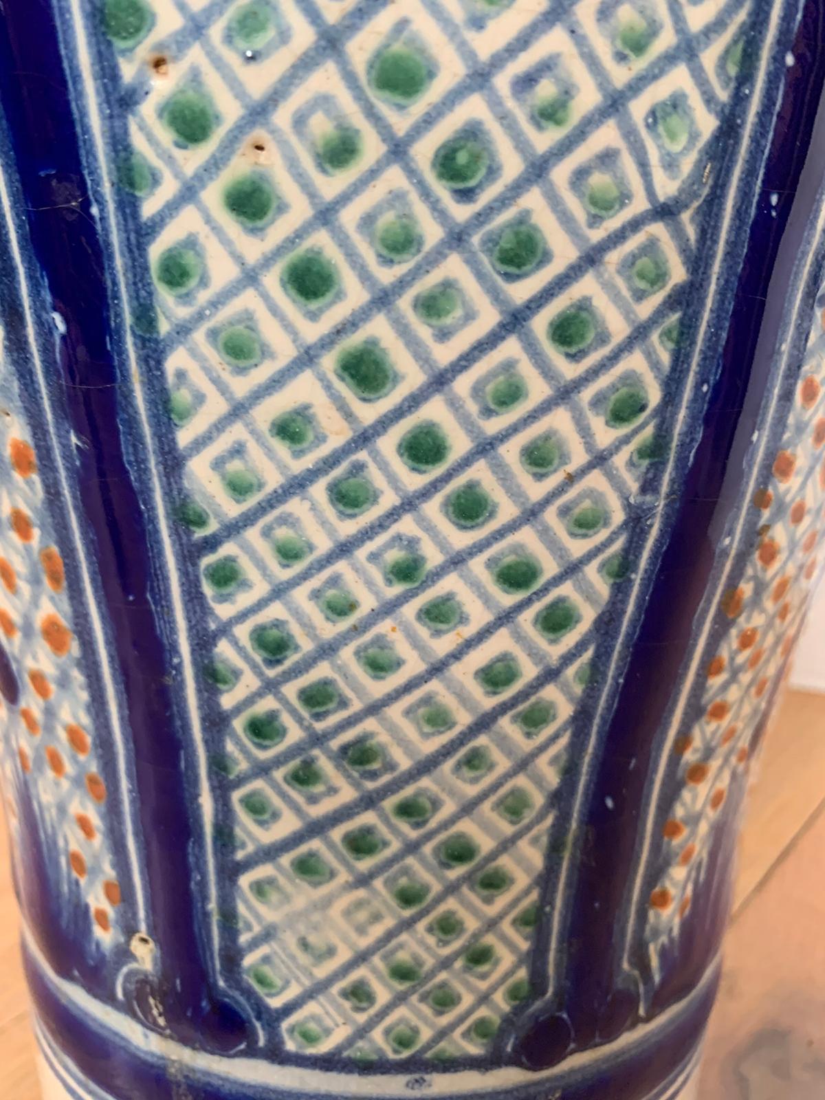18th-19th Century Hispano-Moresque Ware Polychrome Pottery Vase, Marked 5