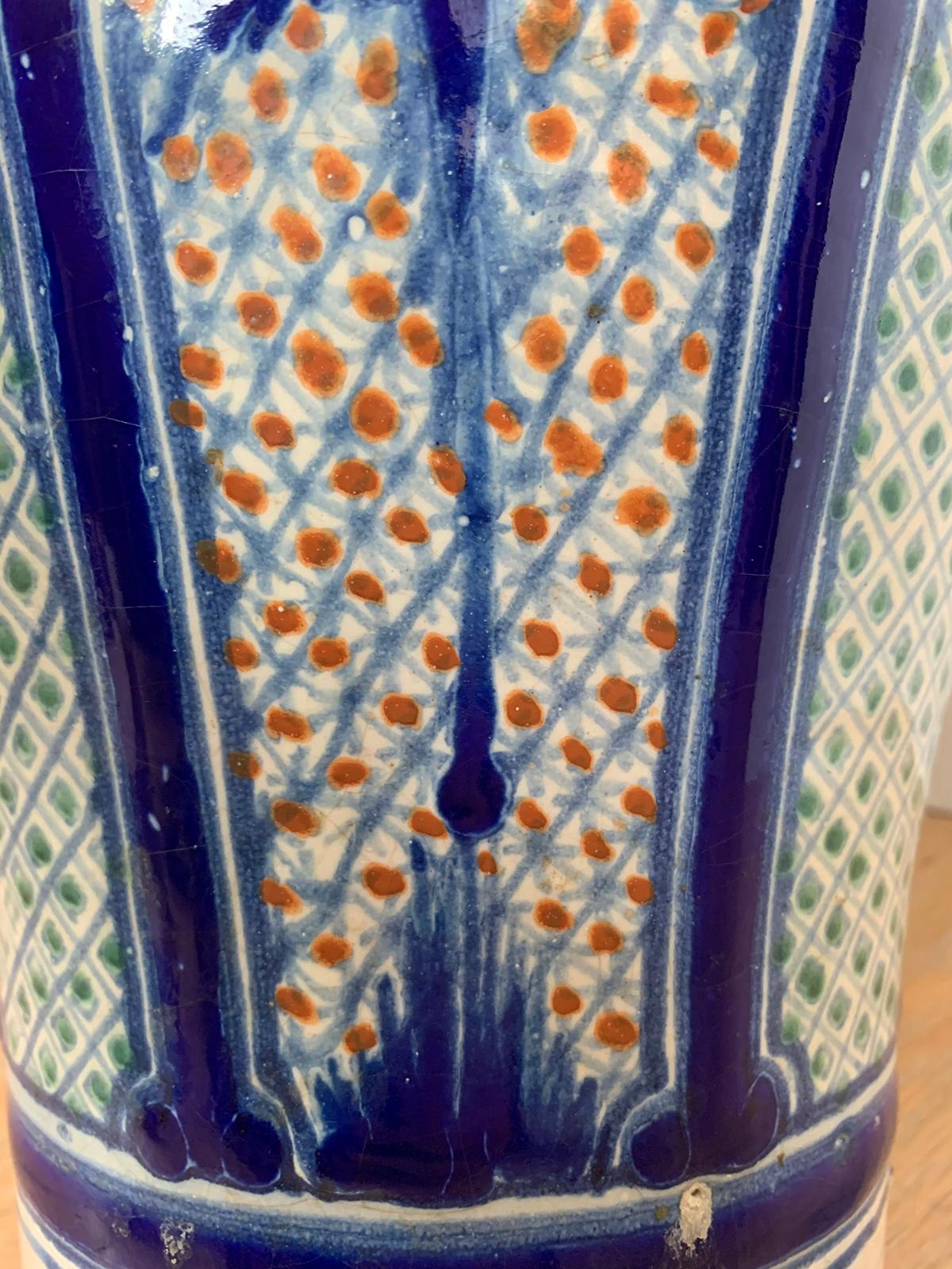 18th-19th Century Hispano-Moresque Ware Polychrome Pottery Vase, Marked 6