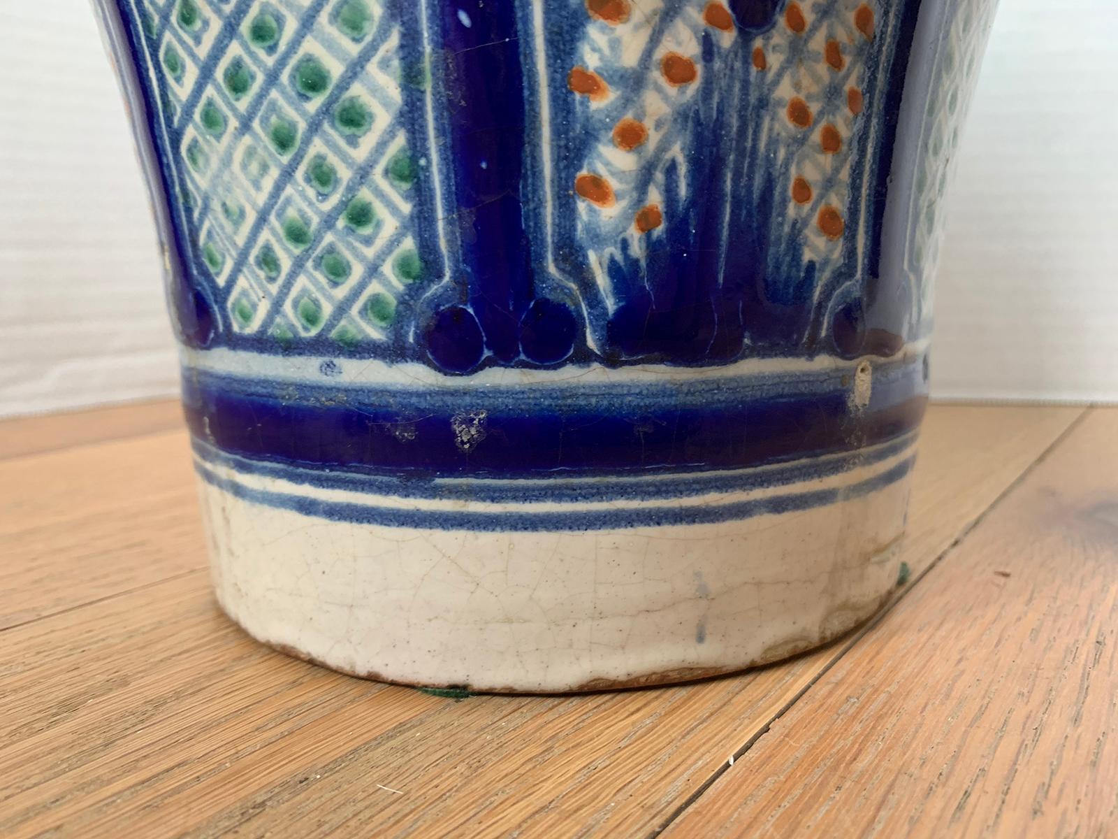 18th-19th Century Hispano-Moresque Ware Polychrome Pottery Vase, Marked 7