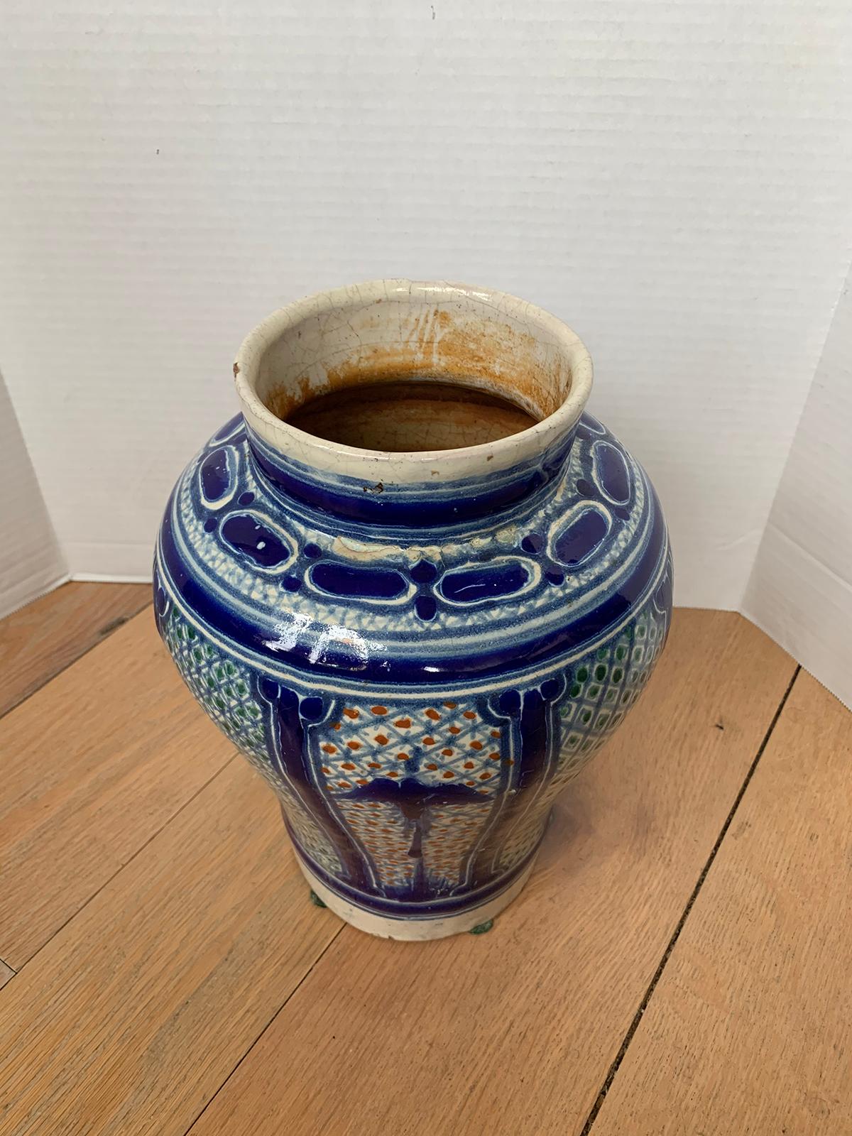 18th Century 18th-19th Century Hispano-Moresque Ware Polychrome Pottery Vase, Marked