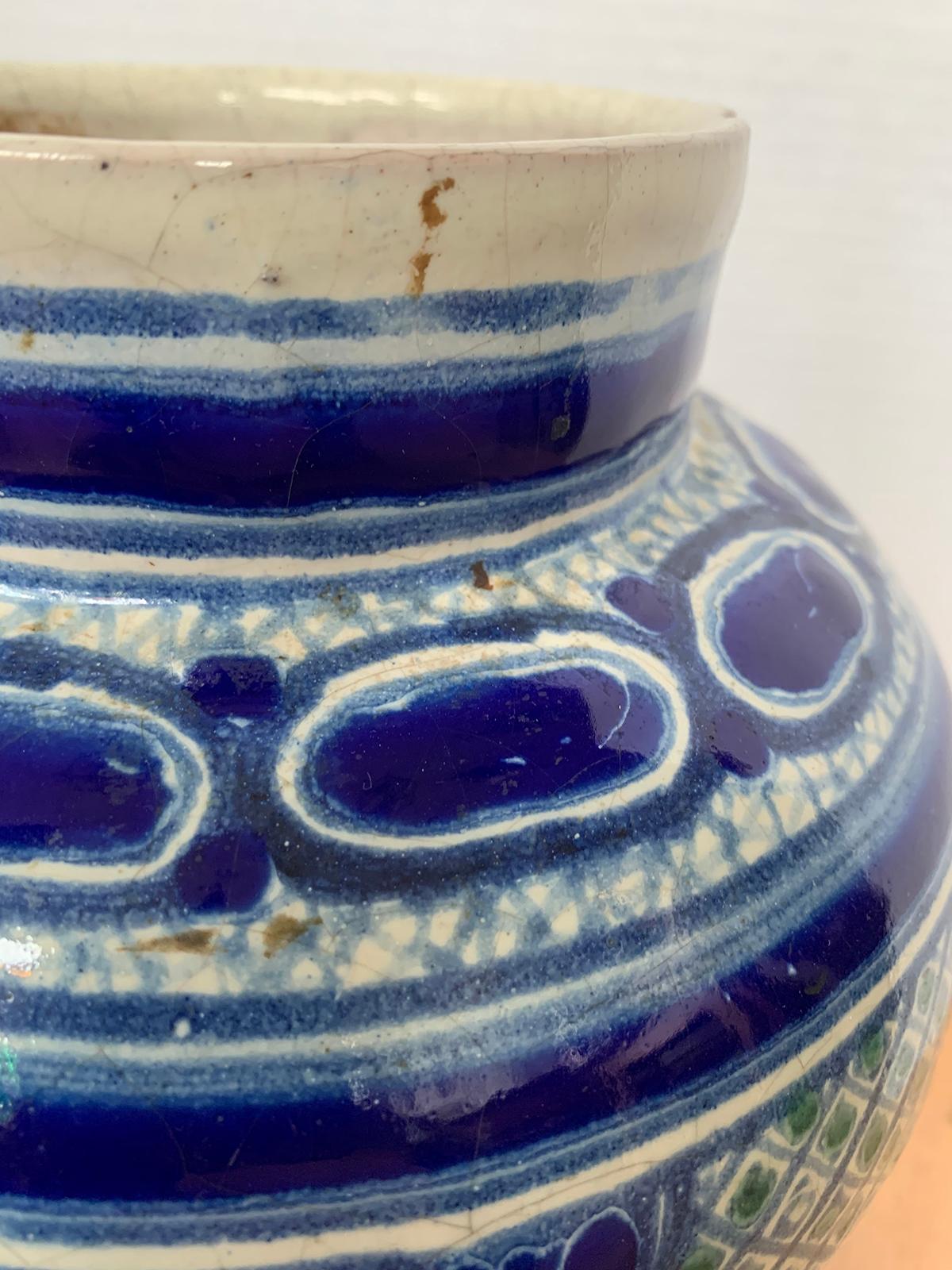 18th-19th Century Hispano-Moresque Ware Polychrome Pottery Vase, Marked 3