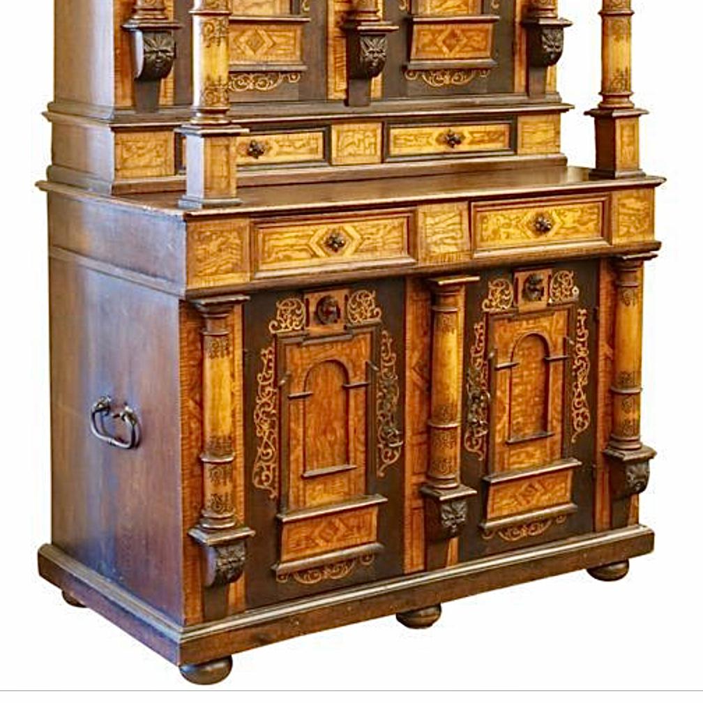 French 18th Century Inlaid Alsatian Deux Corps Sideboard Armoire, Louis XIV