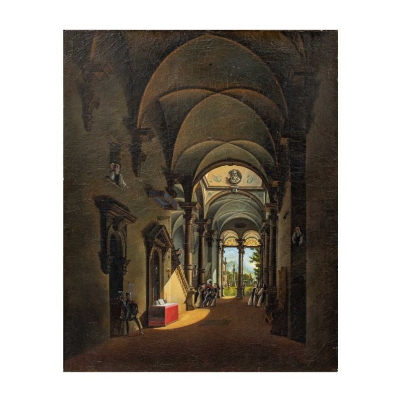 Attr. to Giovanni Migliara (Alessandria, 1785 - Milan, 1837) 

Interior of the church: the arrest of the nun of Monza

Oil on canvas, 79 x 61 cm

With frame 104 x 85 cm

The painting in question can be attributed by subject and definition to