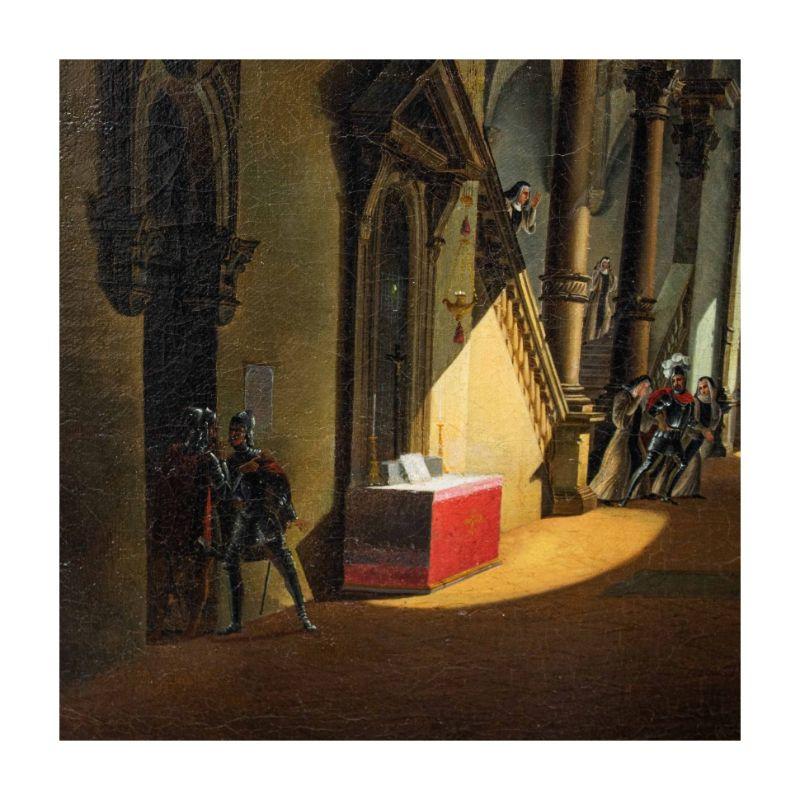 XVIIIe siècle Peinture  l'intrieur d'une glise du 18me et 19me sicle, huile sur toile
