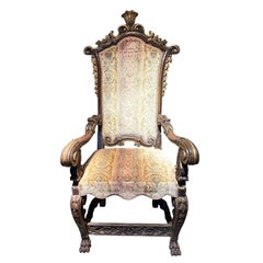 18th/19th Century Italian Baroque Style Parcel Gilt Carved Throne Chair