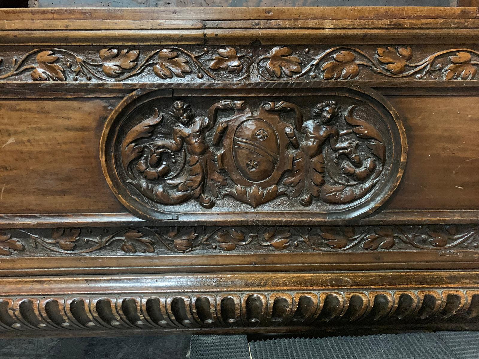 18th-19th Century Italian Carved Cassapanca Bench, Labeled 'Made in Italy' For Sale 7