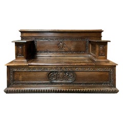 18th-19th Century Italian Carved Cassapanca Bench, Labeled 'Made in Italy'