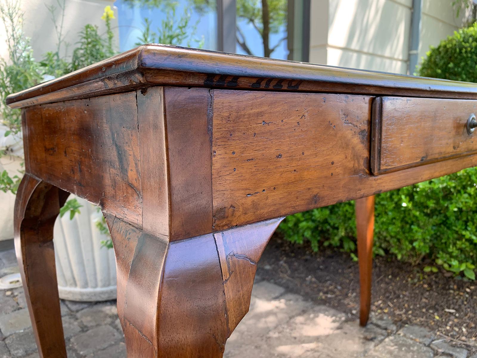 18th-19th Century Italian Fruitwood Writing Table or Desk, One Drawer In Good Condition In Atlanta, GA