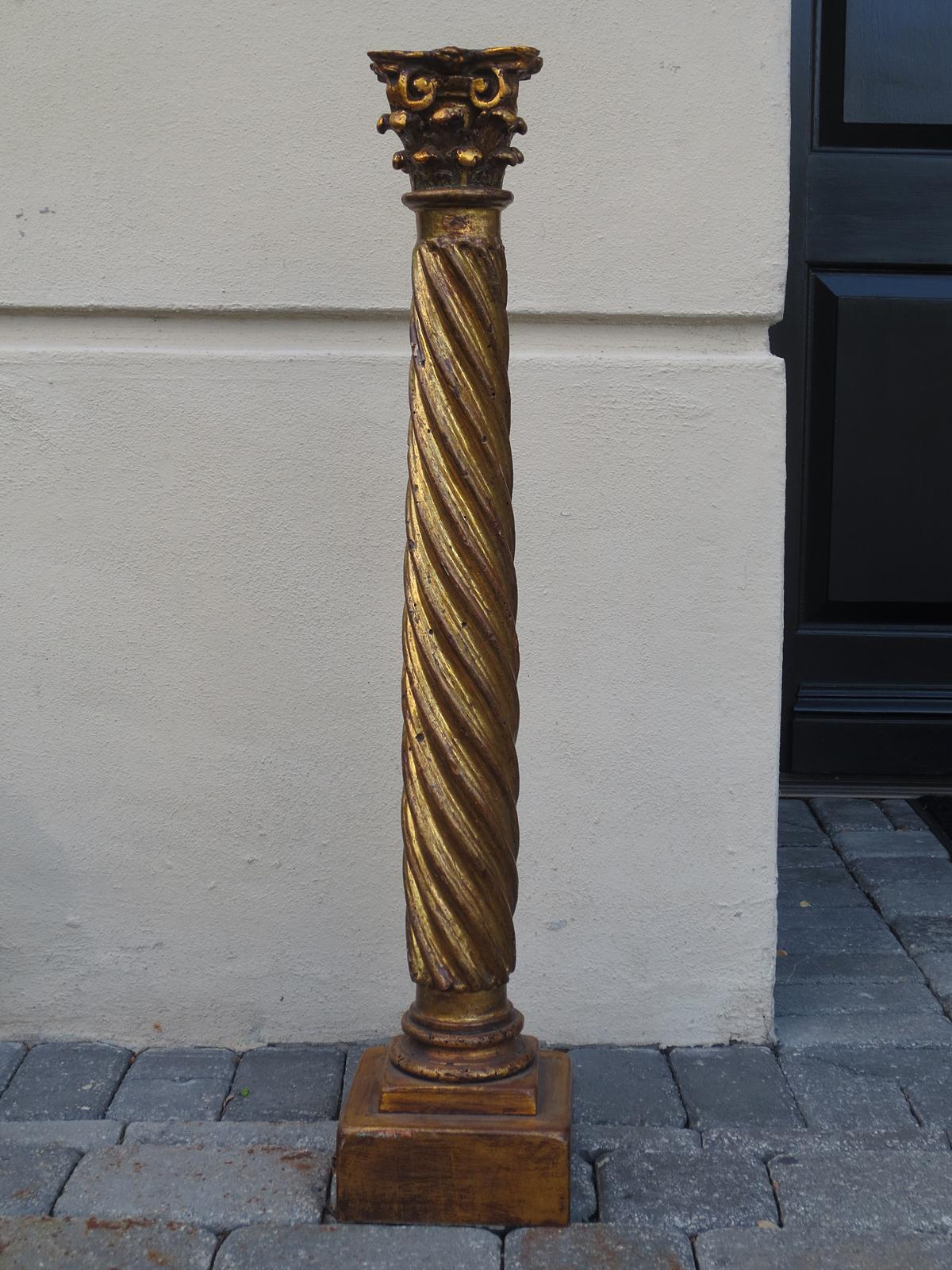 18th-19th century Italian giltwood Corinthian column.