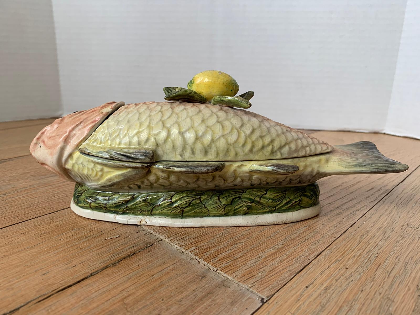 European 18th-19th Century Italian Hand Painted Lidded Porcelain Fish from David Byers